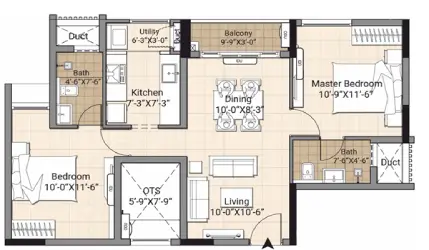 L&T Thanisandra Apartment 3 BHK Floor Plan image by L&T Realty located at Thanisandra, Bangalore Karnataka